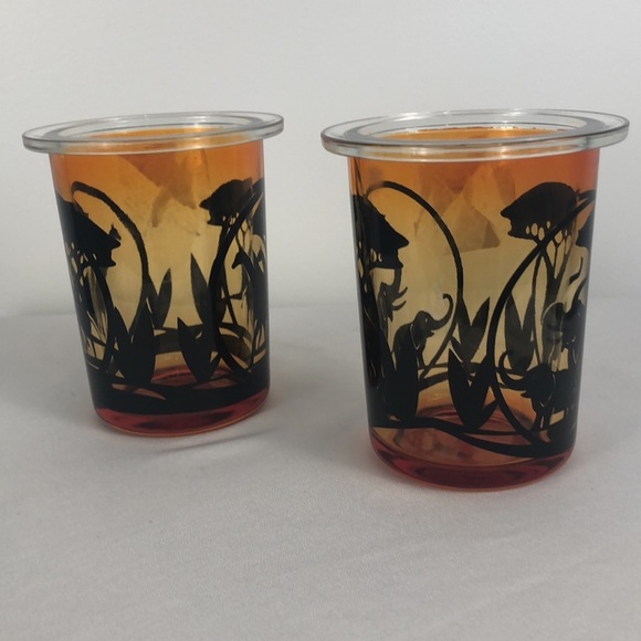 Vintage Partylite Glass tealight sunrise frost (2) Orange black elephant giraffe - Picture 1 of 7